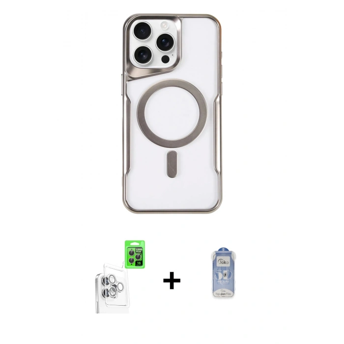 MARSİLYAN™- iPhone 16 Pro Kılıf Yadigar Klasik Özel Seri - Siyah Joko Magic 5D Cam + Raze Metal Kamera Lens - BZ