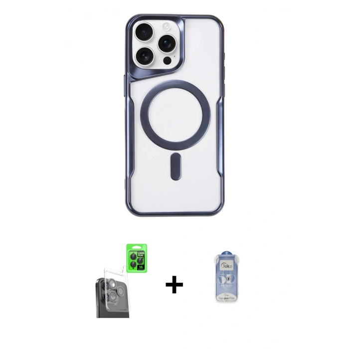 MARSİLYAN™- iPhone 16 Pro Kılıf Yadigar Klasik Özel Seri - Siyah Joko Magic 5D Cam + Raze Metal Kamera Lens - SH