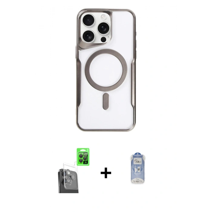 MARSİLYAN™- iPhone 16 Pro Kılıf Yadigar Klasik Özel Seri - Siyah Joko Magic 5D Cam + Raze Metal Kamera Lens - SH