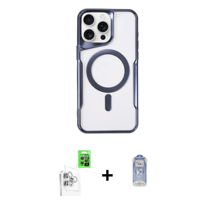 MARSİLYAN™- iPhone 16 Pro Kılıf Yadigar Klasik Özel Seri - Siyah Joko Magic 5D Cam + Raze Metal Kamera Lens - BZ