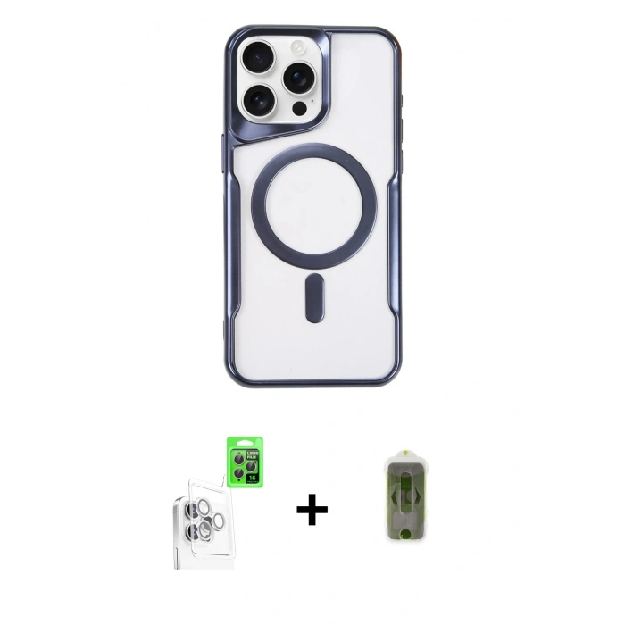 MARSİLYAN™- iPhone 16 Pro Kılıf Yadigar Klasik Özel Seri - Siyah Joko Magic 5D Hayalet Cam + Raze Metal Kamera Lens - BZ