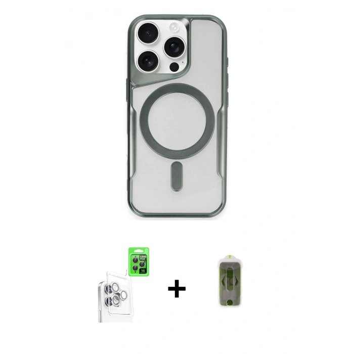 MARSİLYAN™- iPhone 16 Pro Kılıf Yadigar Klasik Özel Seri - Siyah Joko Magic 5D Hayalet Cam + Raze Metal Kamera Lens - BZ