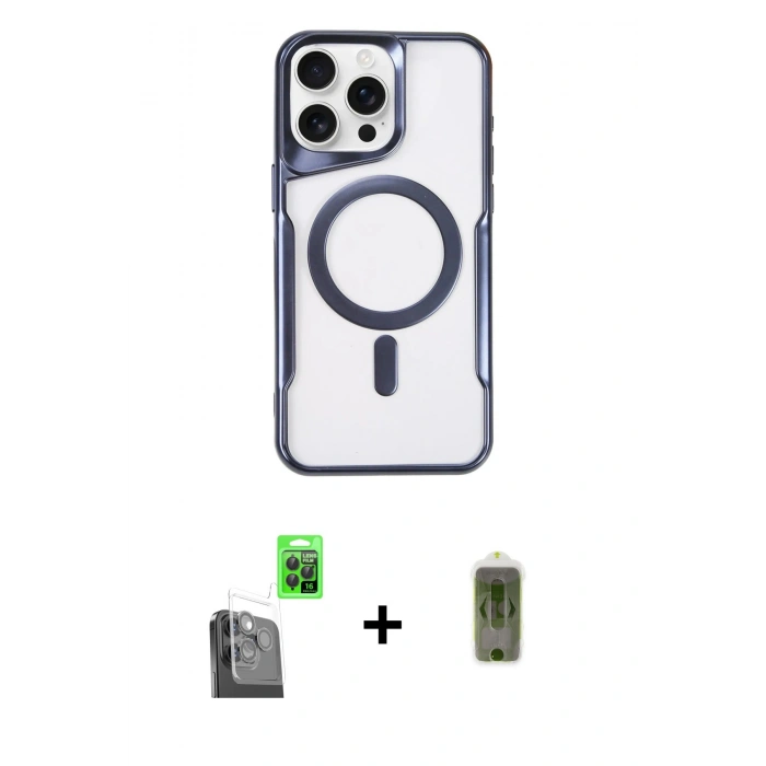 MARSİLYAN™- iPhone 16 Pro Kılıf Yadigar Klasik Özel Seri - Siyah Joko Magic 5D Hayalet Cam + Raze Metal Kamera Lens - SH