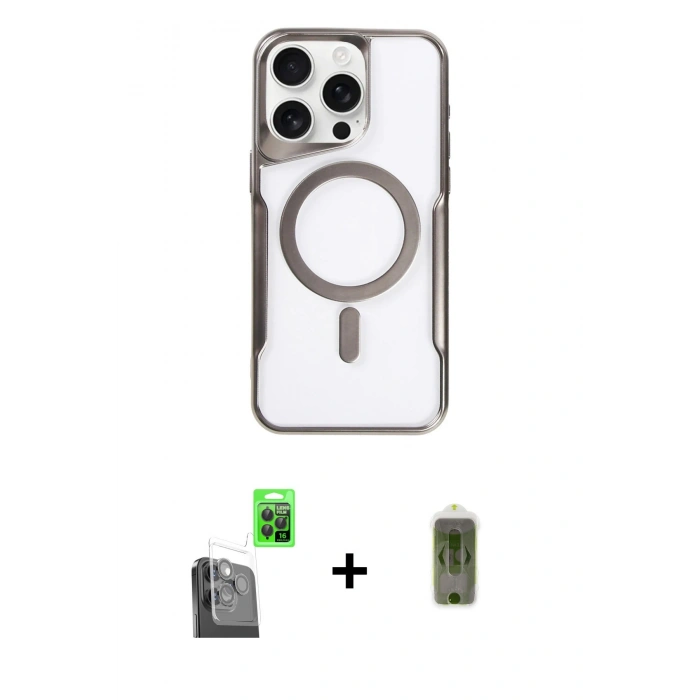 MARSİLYAN™- iPhone 16 Pro Kılıf Yadigar Klasik Özel Seri - Siyah Joko Magic 5D Hayalet Cam + Raze Metal Kamera Lens - SH