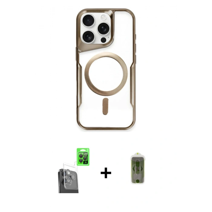 MARSİLYAN™- iPhone 16 Pro Kılıf Yadigar Klasik Özel Seri - Siyah Joko Magic 5D Hayalet Cam + Raze Metal Kamera Lens - SH