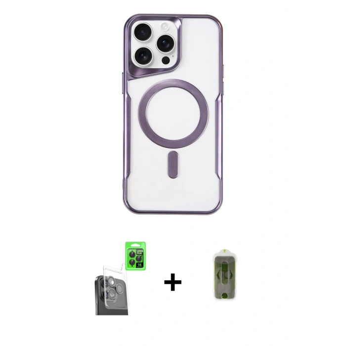 MARSİLYAN™- iPhone 16 Pro Kılıf Yadigar Klasik Özel Seri - Siyah Joko Magic 5D Hayalet Cam + Raze Metal Kamera Lens - SH