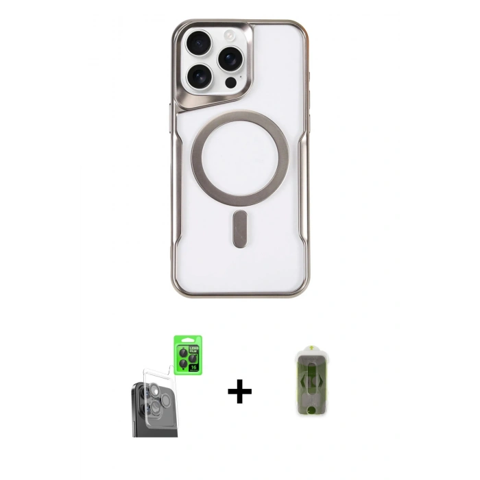 MARSİLYAN™- iPhone 16 Pro Kılıf Yadigar Klasik Özel Seri - Siyah Joko Magic 5D Hayalet Cam + Raze Metal Kamera Lens - SH