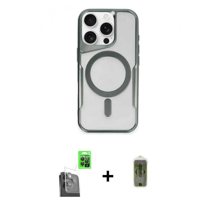 MARSİLYAN™- iPhone 16 Pro Kılıf Yadigar Klasik Özel Seri - Siyah Joko Magic 5D Hayalet Cam + Raze Metal Kamera Lens - SH