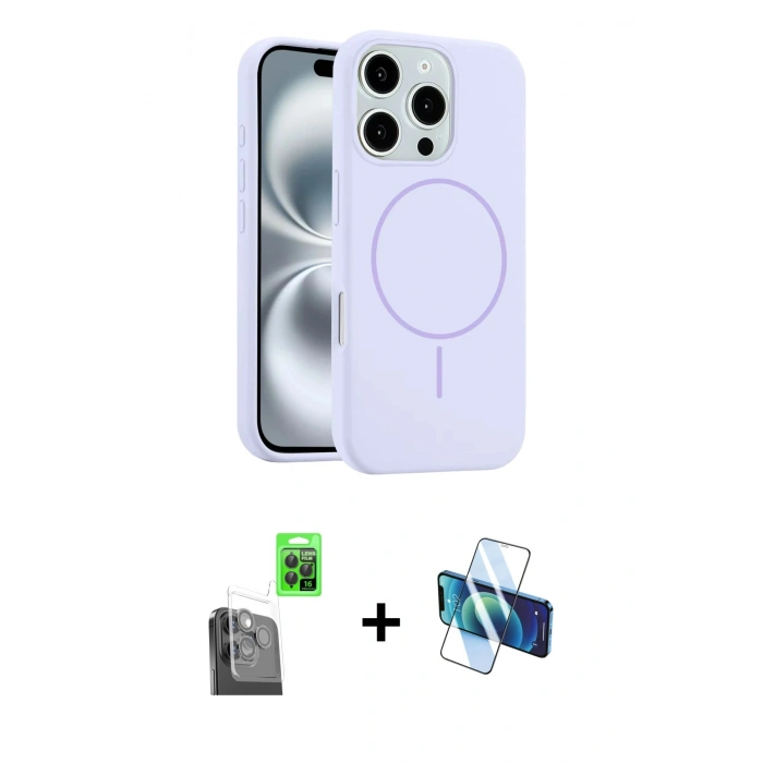 MARSİLYAN™- iPhone 16 Pro Kılıf Yankı Form Serisi - Siyah 3D Antistatik Cam Ekran Koruyucu + Siyah Raze Metal Kamera Lens