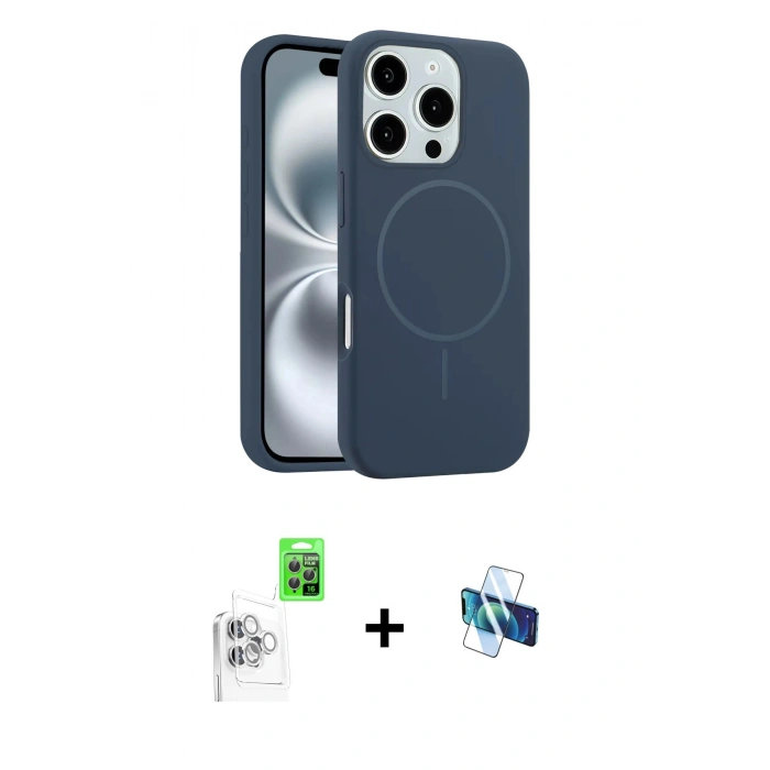 MARSİLYAN™- iPhone 16 Pro Kılıf Yankı Form Serisi - Siyah 3D Antistatik Seramik Nano Ekran Koruyucu + Raze Metal Kamera Lens - BZ