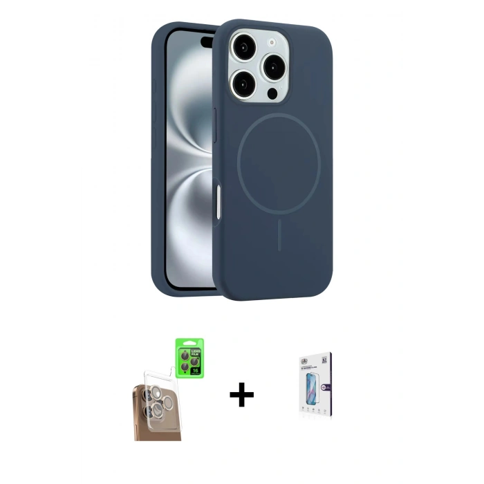 MARSİLYAN™- iPhone 16 Pro Kılıf Yankı Form Serisi - Siyah Bilvis 0.18mm Plus Cam Ekran Koruyucu + Raze Metal Kamera Lens - CLTM