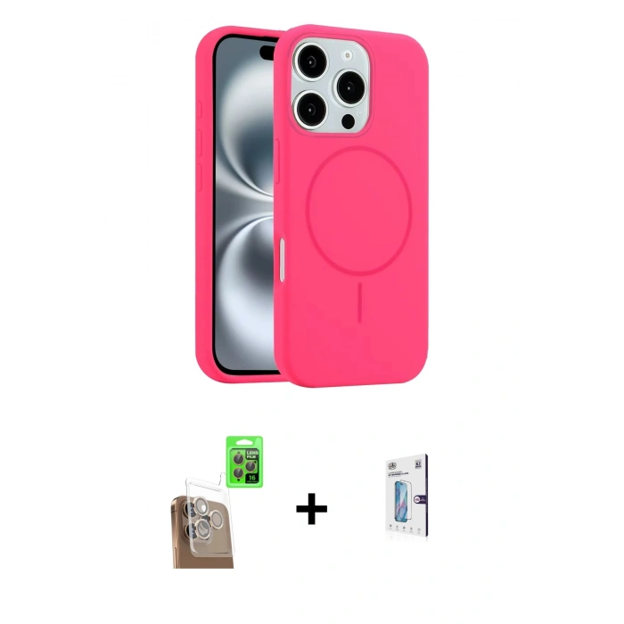 MARSİLYAN™- iPhone 16 Pro Kılıf Yankı Form Serisi - Siyah Bilvis 0.18mm Plus Cam Ekran Koruyucu + Raze Metal Kamera Lens - CLTM