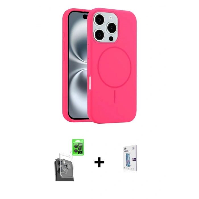 MARSİLYAN™- iPhone 16 Pro Kılıf Yankı Form Serisi - Siyah Bilvis 0.18mm Plus Cam Ekran Koruyucu + Siyah Raze Metal Kamera Lens