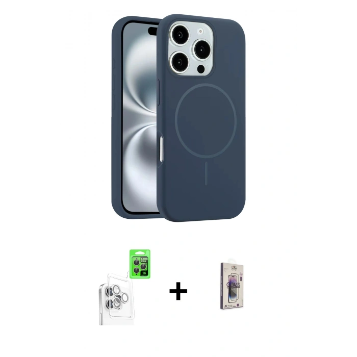 MARSİLYAN™- iPhone 16 Pro Kılıf Yankı Form Serisi - Siyah Bilvis 3D Cam Ekran Koruyucu + Raze Metal Kamera Lens - BZ