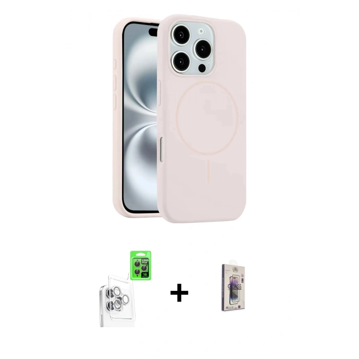 MARSİLYAN™- iPhone 16 Pro Kılıf Yankı Form Serisi - Siyah Bilvis 3D Cam Ekran Koruyucu + Raze Metal Kamera Lens - BZ