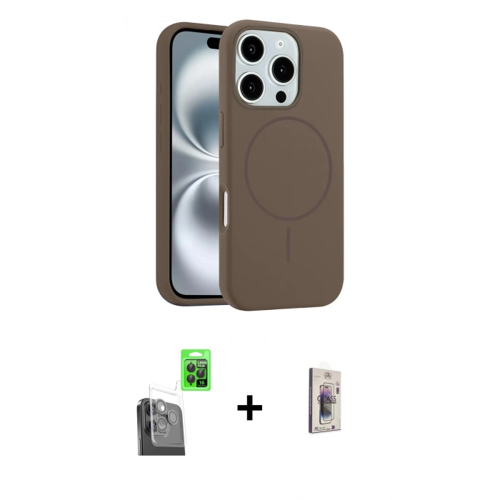 MARSİLYAN™- iPhone 16 Pro Kılıf Yankı Form Serisi - Siyah Bilvis 3D Cam Ekran Koruyucu + Raze Metal Kamera Lens - SH