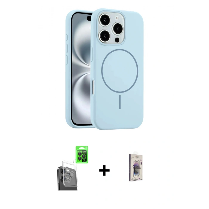 MARSİLYAN™- iPhone 16 Pro Kılıf Yankı Form Serisi - Siyah Bilvis 3D Cam Ekran Koruyucu + Raze Metal Kamera Lens - SH