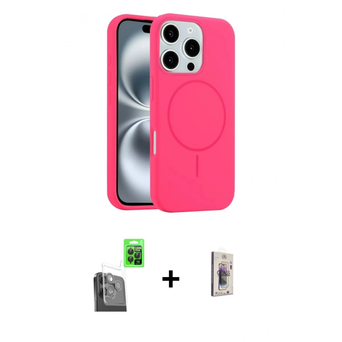 MARSİLYAN™- iPhone 16 Pro Kılıf Yankı Form Serisi - Siyah Bilvis 3D Cam Ekran Koruyucu + Raze Metal Kamera Lens - SH