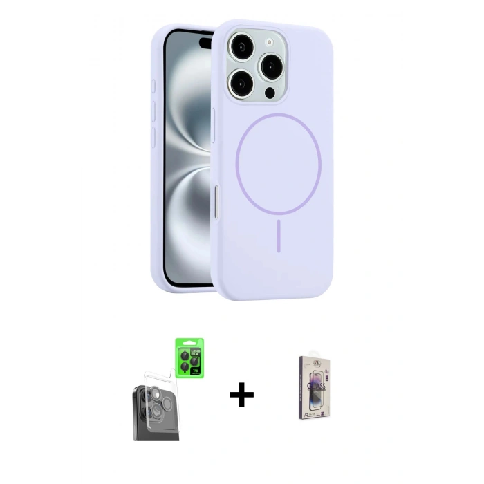 MARSİLYAN™- iPhone 16 Pro Kılıf Yankı Form Serisi - Siyah Bilvis 3D Cam Ekran Koruyucu + Raze Metal Kamera Lens - SH