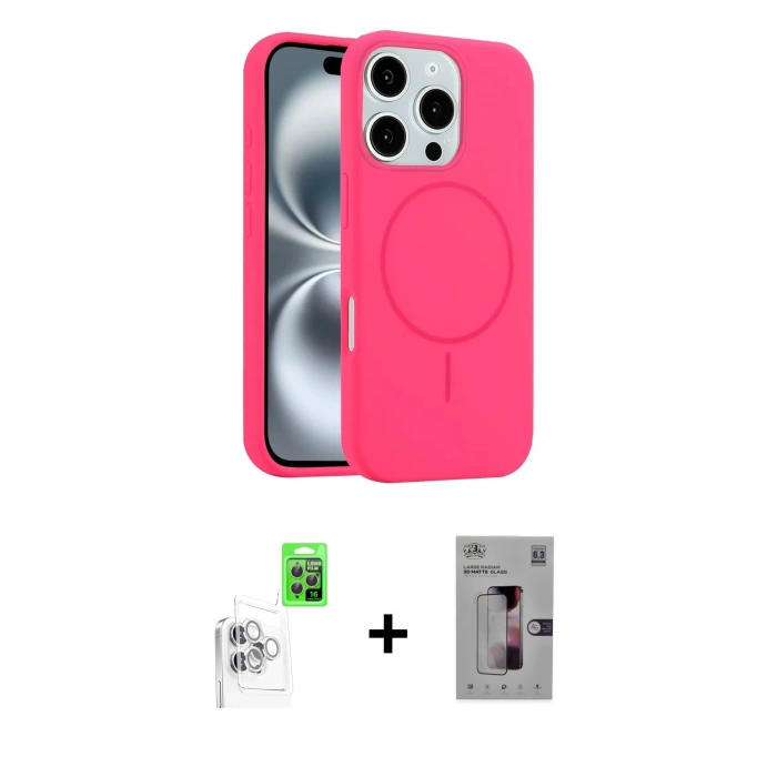 MARSİLYAN™- iPhone 16 Pro Kılıf Yankı Form Serisi - Siyah Bilvis 3D Mat Cam Ekran Koruyucu + Raze Metal Kamera Lens - BZ