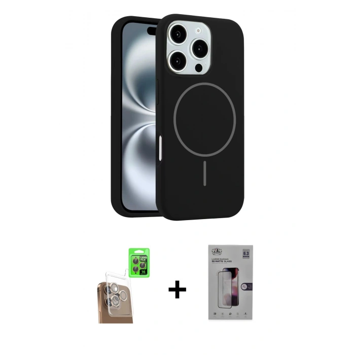 MARSİLYAN™- iPhone 16 Pro Kılıf Yankı Form Serisi - Siyah Bilvis 3D Mat Cam Ekran Koruyucu + Çöl Titanyum Raze Metal Kamera Lens