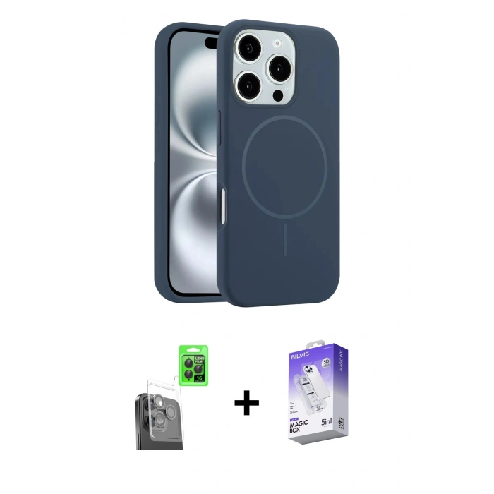 MARSİLYAN™- iPhone 16 Pro Kılıf Yankı Form Serisi - Siyah Bilvis 5in1 3D Magic Cam Ekran Koruyucu + Raze Metal Kamera Lens - SH