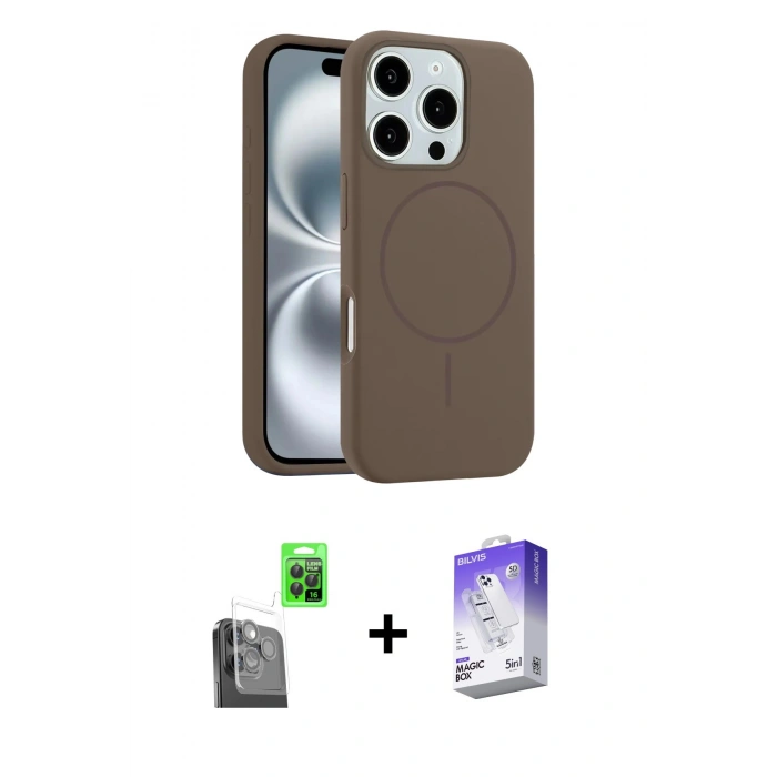 MARSİLYAN™- iPhone 16 Pro Kılıf Yankı Form Serisi - Siyah Bilvis 5in1 3D Magic Cam Ekran Koruyucu + Raze Metal Kamera Lens - SH
