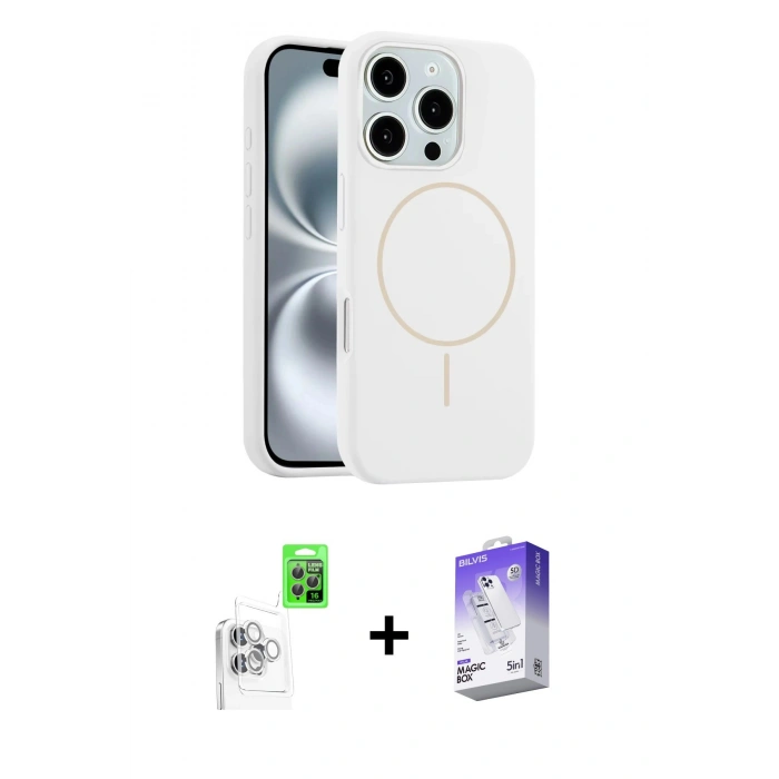MARSİLYAN™- iPhone 16 Pro Kılıf Yankı Form Serisi - Siyah Bilvis 5in1 3D Magic Cam Ekran Koruyucu + Raze Metal Kamera Lens - BZ