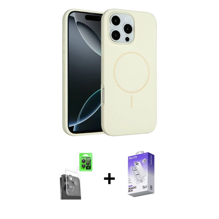 MARSİLYAN™- iPhone 16 Pro Kılıf Yankı Form Serisi - Siyah Bilvis 5in1 3D Magic Cam Ekran Koruyucu + Raze Metal Kamera Lens - SH