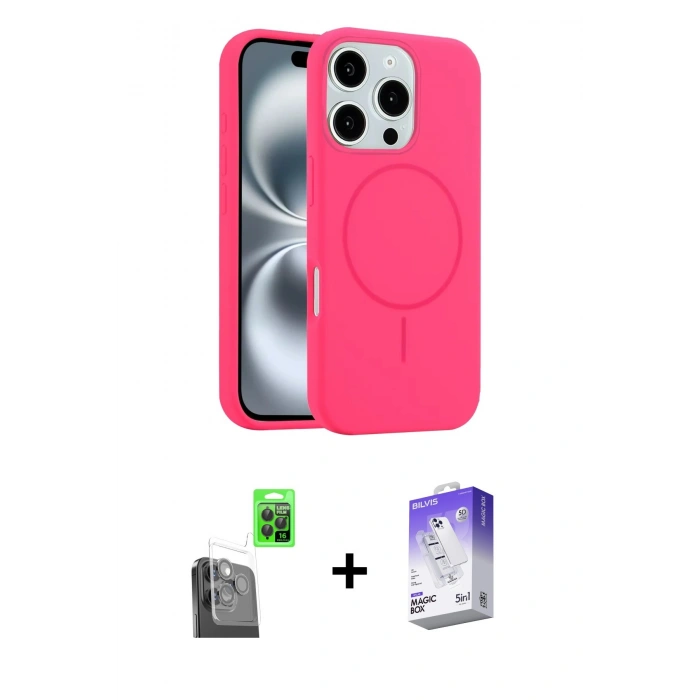 MARSİLYAN™- iPhone 16 Pro Kılıf Yankı Form Serisi - Siyah Bilvis 5in1 3D Magic Cam Ekran Koruyucu + Raze Metal Kamera Lens - SH