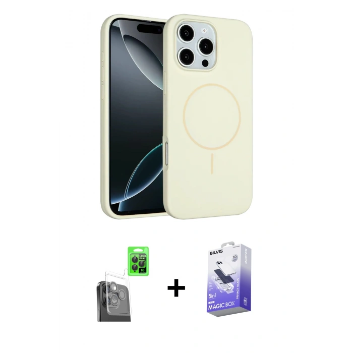 MARSİLYAN™- iPhone 16 Pro Kılıf Yankı Form Serisi - Siyah Bilvis 5in1 5D Magic Hayalet Cam Ekran Koruyucu + Raze Metal Kamera Lens - SH