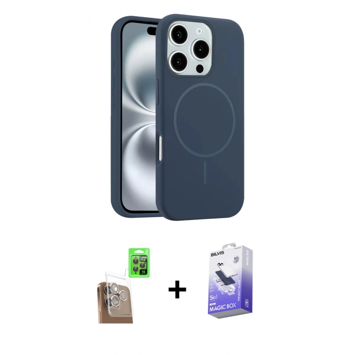 MARSİLYAN™- iPhone 16 Pro Kılıf Yankı Form Serisi - Siyah Bilvis 5in1 5D Magic Hayalet Cam Ekran Koruyucu + Raze Metal Kamera Lens - CLTM