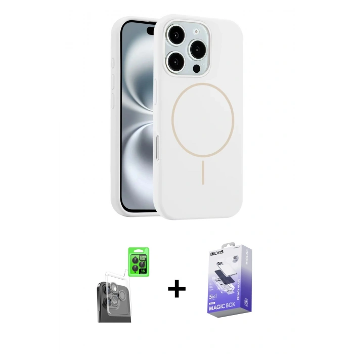 MARSİLYAN™- iPhone 16 Pro Kılıf Yankı Form Serisi - Siyah Bilvis 5in1 5D Magic Hayalet Cam Ekran Koruyucu + Raze Metal Kamera Lens - SH