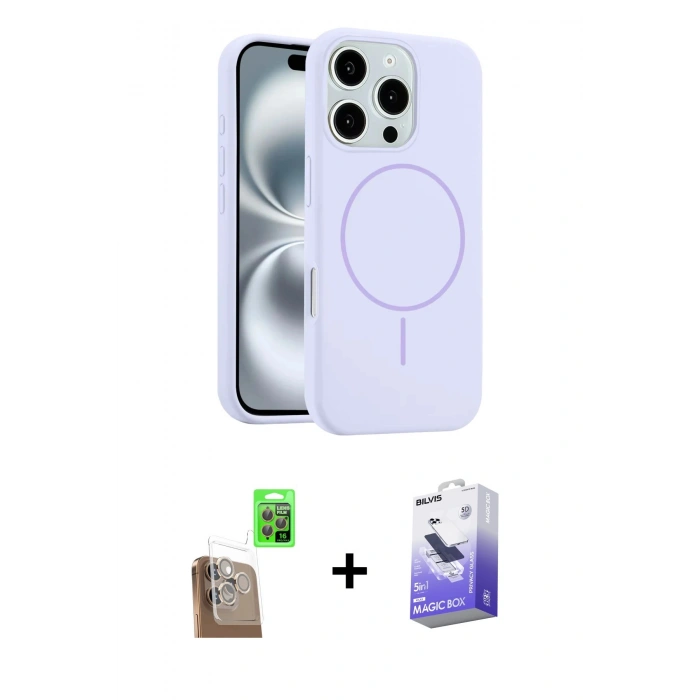 MARSİLYAN™- iPhone 16 Pro Kılıf Yankı Form Serisi - Siyah Bilvis 5in1 5D Magic Hayalet Cam Ekran Koruyucu + Raze Metal Kamera Lens - CLTM