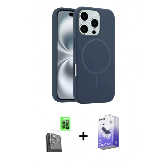 MARSİLYAN™- iPhone 16 Pro Kılıf Yankı Form Serisi - Siyah Bilvis 5in1 5D Magic Hayalet Cam Ekran Koruyucu + Raze Metal Kamera Lens - SH