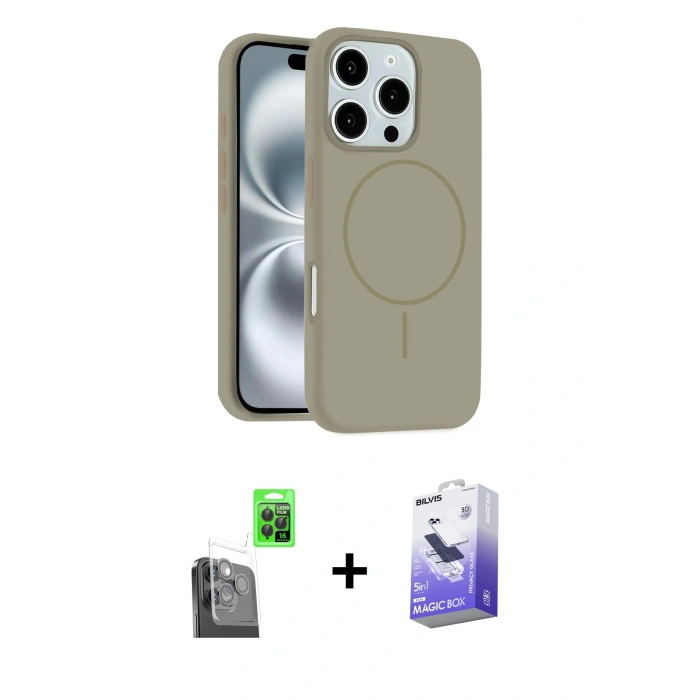 MARSİLYAN™- iPhone 16 Pro Kılıf Yankı Form Serisi - Siyah Bilvis 5in1 5D Magic Hayalet Cam Ekran Koruyucu + Raze Metal Kamera Lens - SH