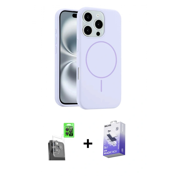MARSİLYAN™- iPhone 16 Pro Kılıf Yankı Form Serisi - Siyah Bilvis 5in1 5D Magic Hayalet Cam Ekran Koruyucu + Raze Metal Kamera Lens - SH