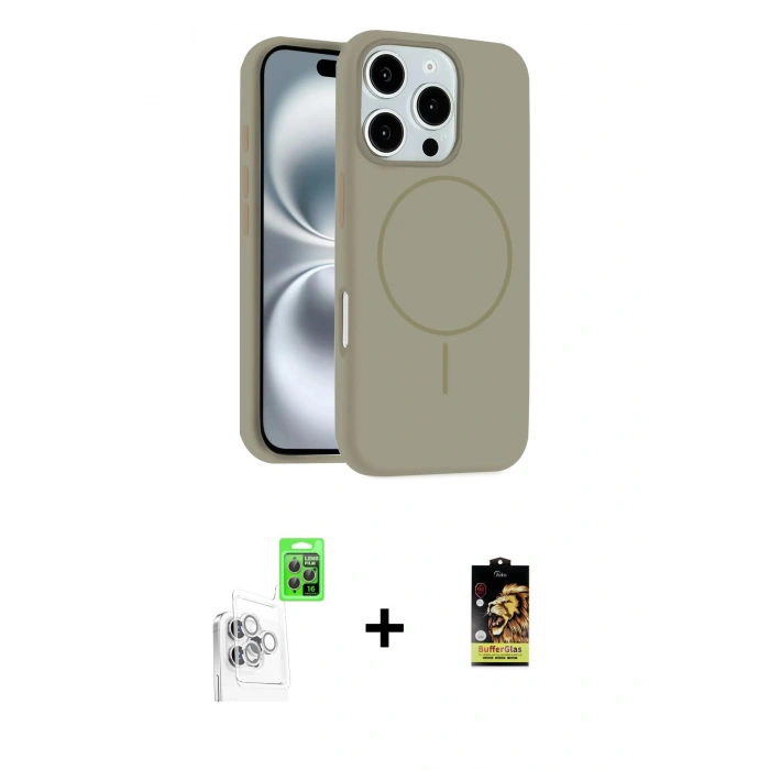 MARSİLYAN™- iPhone 16 Pro Kılıf Yankı Form Serisi - Siyah Buffer Cam Ekran Koruyucu + Raze Metal Kamera Lens - BZ