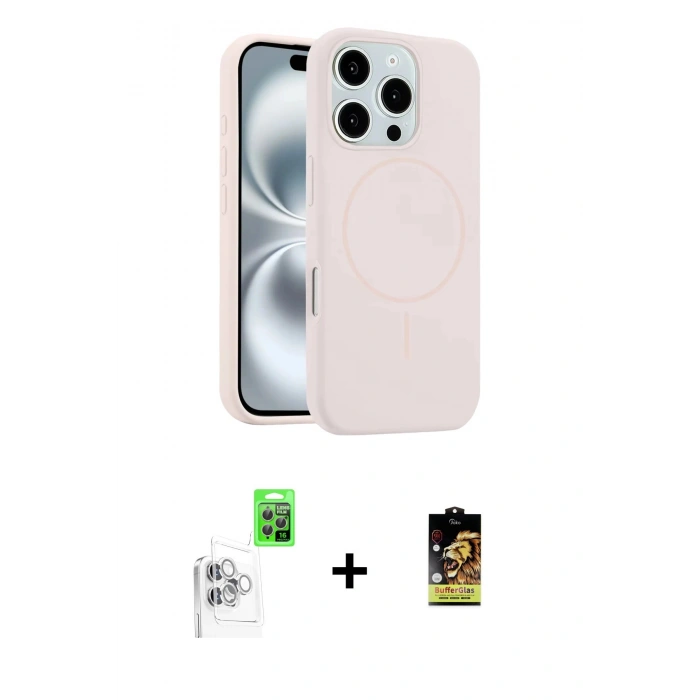 MARSİLYAN™- iPhone 16 Pro Kılıf Yankı Form Serisi - Siyah Buffer Cam Ekran Koruyucu + Raze Metal Kamera Lens - BZ