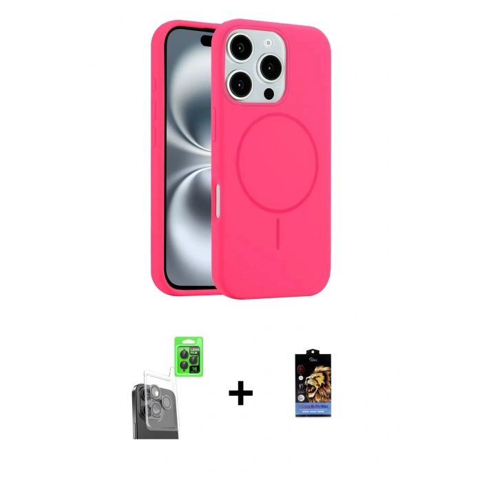 MARSİLYAN™- iPhone 16 Pro Kılıf Yankı Form Serisi - Siyah Buffer Hayalet Cam Ekran Koruyucu + Raze Metal Kamera Lens - SH