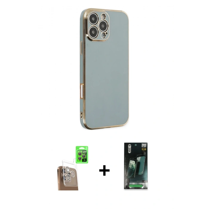 MARSİLYAN™- iPhone 16 Pro Kılıf Yankı Serisi - Siyah 360 Mat Full Body Arka Koruyucu + Raze Metal Kamera Lens - CLTM