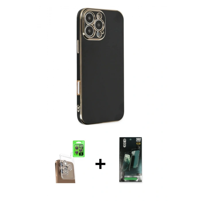 MARSİLYAN™- iPhone 16 Pro Kılıf Yankı Serisi - Siyah 360 Mat Full Body Arka Koruyucu + Raze Metal Kamera Lens - CLTM