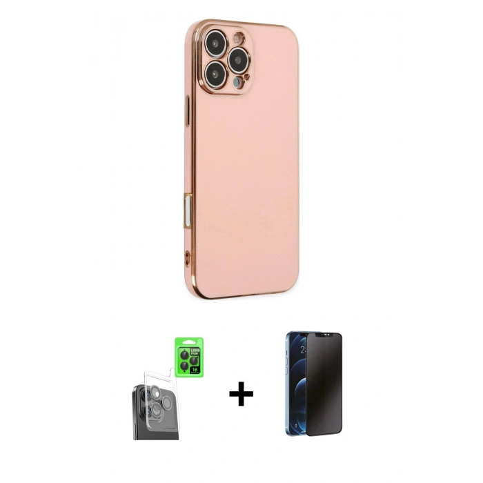 MARSİLYAN™- iPhone 16 Pro Kılıf Yankı Serisi - Siyah 3D Antistatik Hayalet Cam Ekran Koruyucu + Raze Metal Kamera Lens - SH
