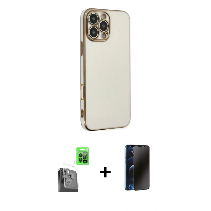 MARSİLYAN™- iPhone 16 Pro Kılıf Yankı Serisi - Siyah 3D Antistatik Hayalet Cam Ekran Koruyucu + Raze Metal Kamera Lens - SH