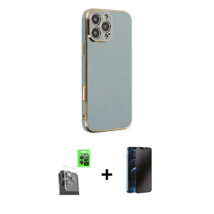MARSİLYAN™- iPhone 16 Pro Kılıf Yankı Serisi - Siyah 3D Antistatik Hayalet Cam Ekran Koruyucu + Raze Metal Kamera Lens - SH