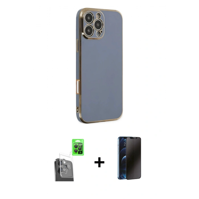 MARSİLYAN™- iPhone 16 Pro Kılıf Yankı Serisi - Siyah 3D Antistatik Hayalet Cam Ekran Koruyucu + Raze Metal Kamera Lens - SH