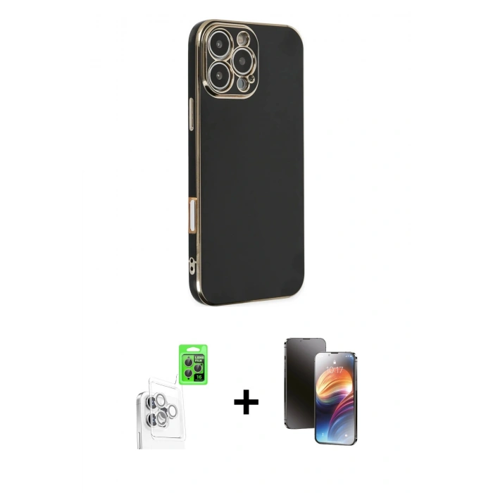 MARSİLYAN™- iPhone 16 Pro Kılıf Yankı Serisi - Siyah 3D Antistatik Mat Seramik Nano Ekran Koruyucu + Raze Metal Kamera Lens - BZ