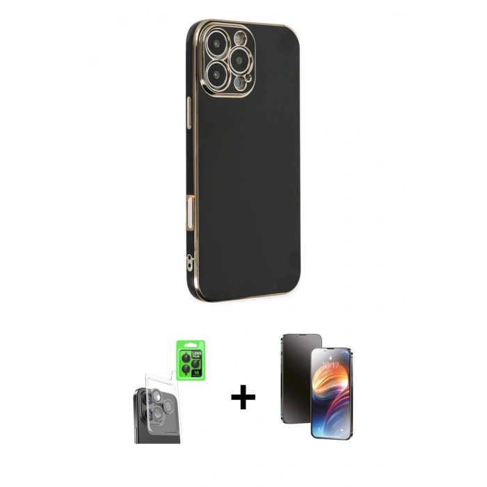 MARSİLYAN™- iPhone 16 Pro Kılıf Yankı Serisi - Siyah 3D Antistatik Mat Seramik Nano Ekran Koruyucu + Raze Metal Kamera Lens - SH