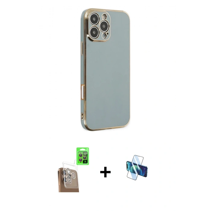 MARSİLYAN™- iPhone 16 Pro Kılıf Yankı Serisi - Siyah 3D Antistatik Seramik Nano Ekran Koruyucu + Raze Metal Kamera Lens - CLTM