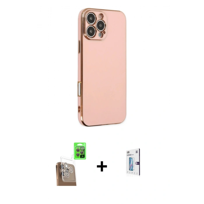MARSİLYAN™- iPhone 16 Pro Kılıf Yankı Serisi - Siyah Bilvis 0.18mm Plus Cam Ekran Koruyucu + Raze Metal Kamera Lens - CLTM